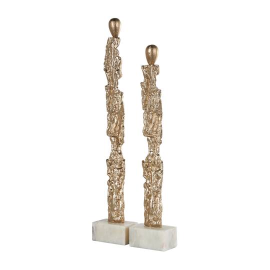 Gold Aluminum Metal Figurine Sculpture with Marble Base, 2ct.